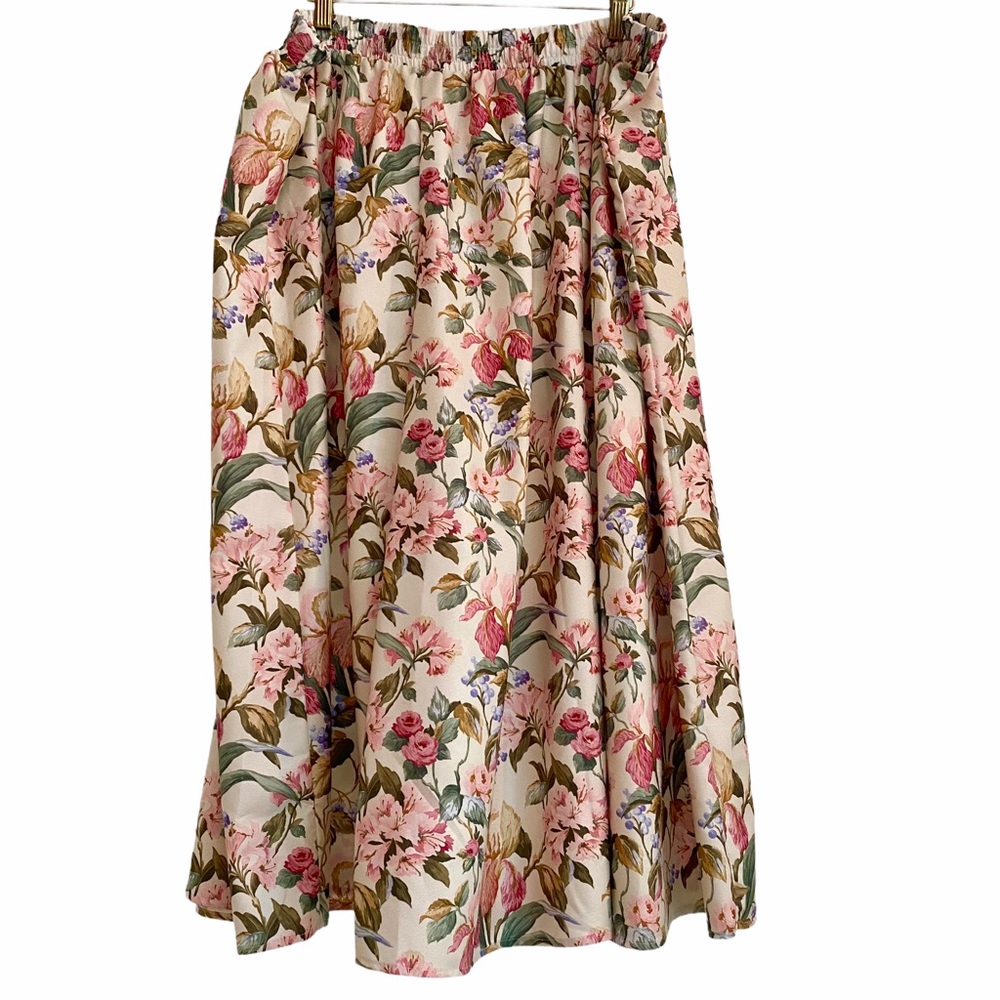 Liz Baker Floral Midi Skirt in Cream, Pink, Green